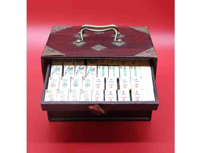 Antique Chinese Mahjong Set With Wood Box and Bone and Bamboo Tiles