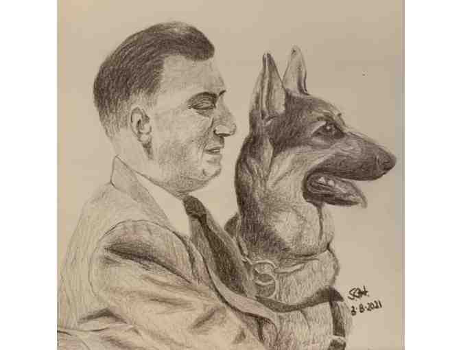 Sepia Pencil Drawing of Morris Frank and Buddy