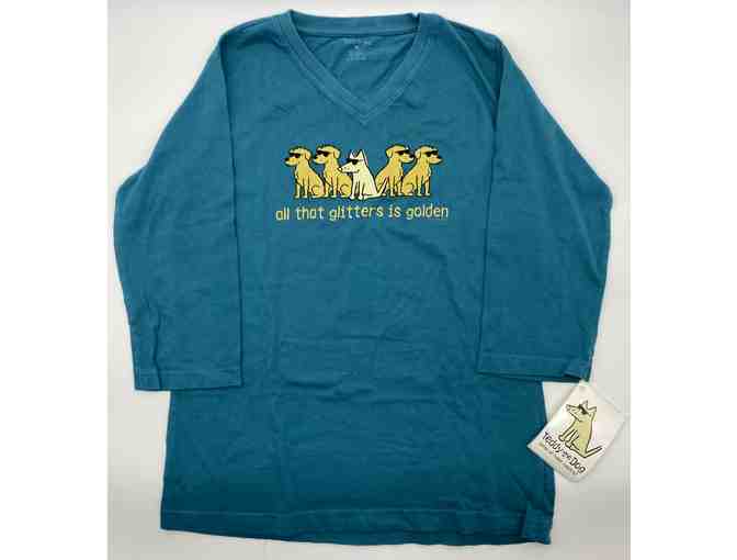 Teddy The Dog Shirt 'All That Glitters Is Golden' 3/4 Sleeve V Neck T-shirt