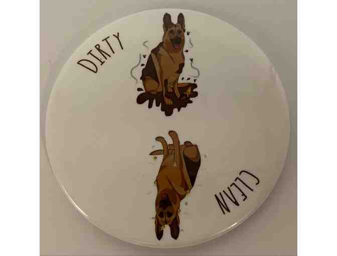 Clean/Dirty Dog Dishwasher Magnet with German Shepherd + Large Bacon Benebone