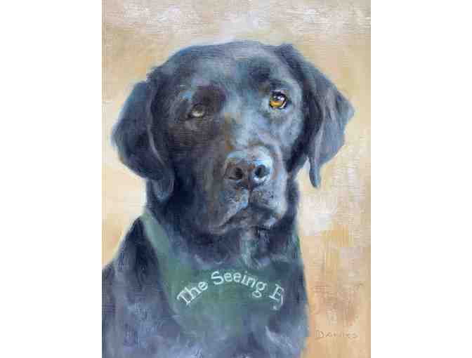 Framed Oil on Linen Portrait of Black Lab Seeing Eye Puppy, Banach