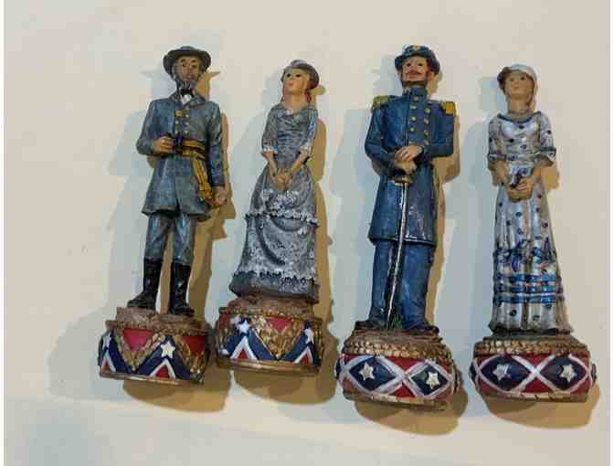 Civil War Chess Game Marble Board Wood Painted Carved Pieces