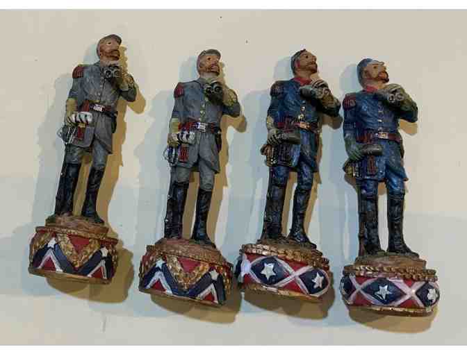 Civil War Chess Game Marble Board Wood Painted Carved Pieces