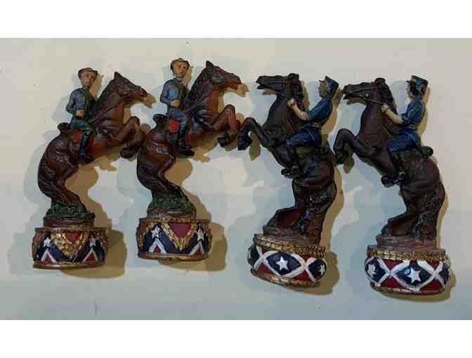 Civil War Chess Game Marble Board Wood Painted Carved Pieces