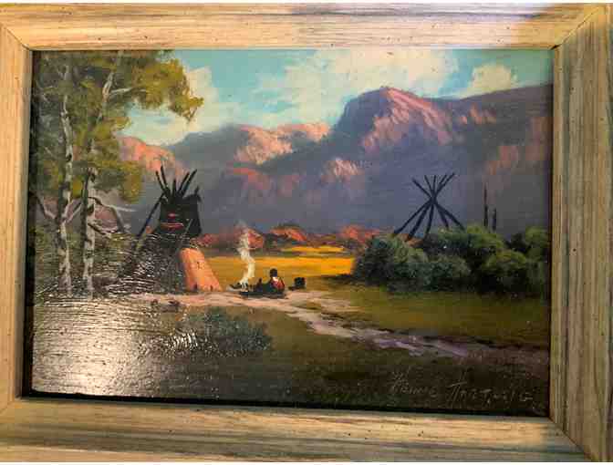 Small Painting of Native American Village by Heine Hart Stig
