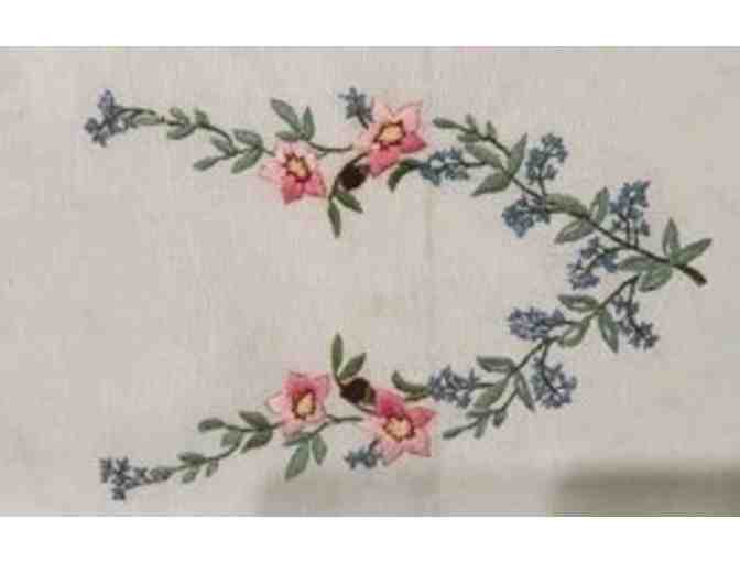 Embroidered Table Runner on Transparent Cloth with Woven Edges (Swag Design)