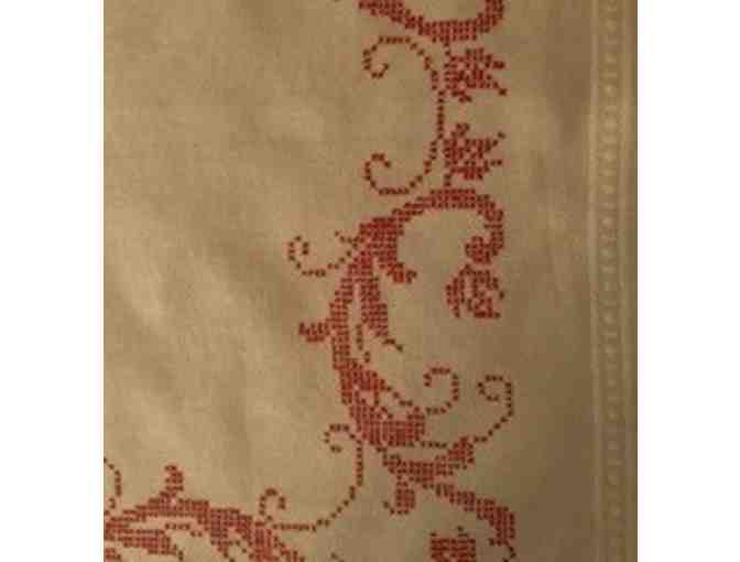 Table Topper (Beige and Red Cross -Stitch Design)