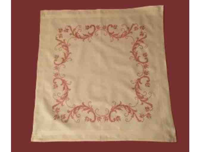Table Topper (Beige and Red Cross -Stitch Design)