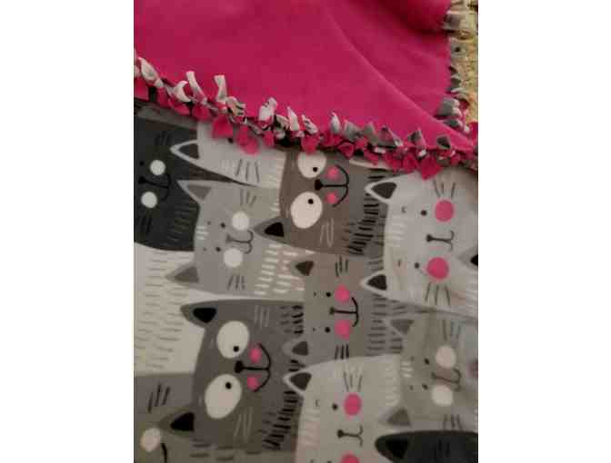 Heavy Fleece Cat Throw- Gray, Black and Pink front with Pink Back