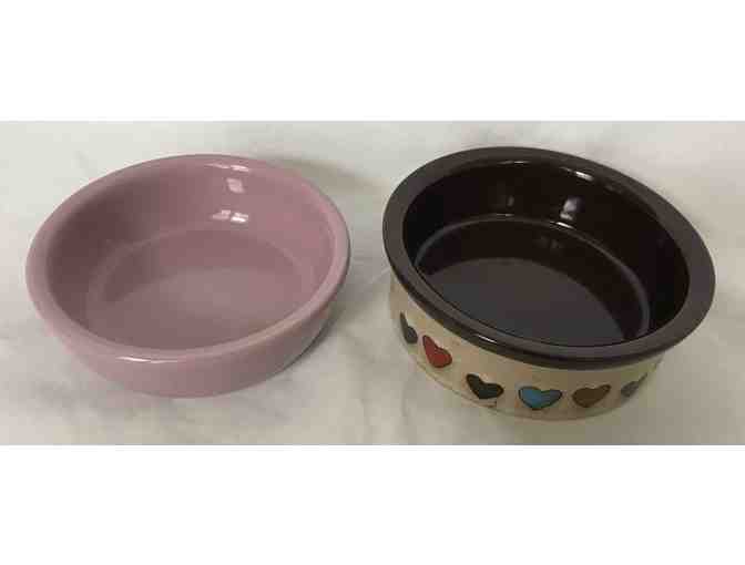 Lot of Two Cat Bowls- Hearts and Solid