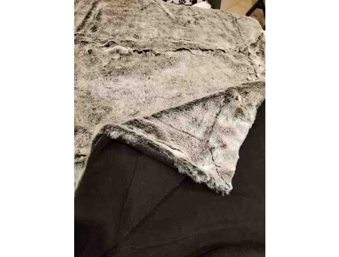 Faux Fur Throw- Grey with Black