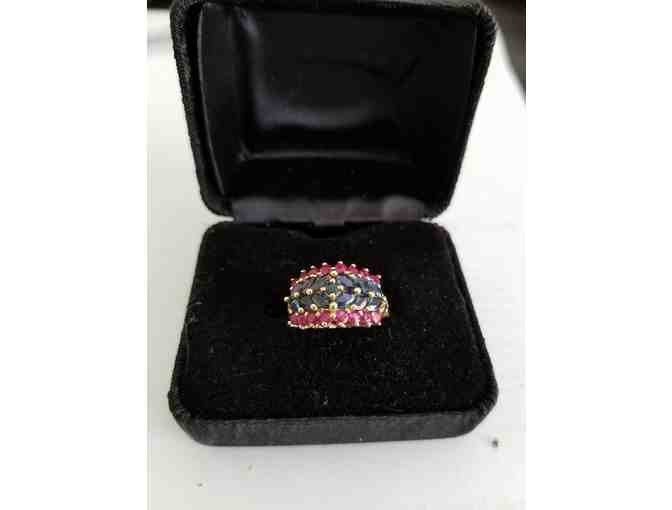 Ladies 14K yellow gold ring with Rubies and Sapphires- Certificate of Appraisal