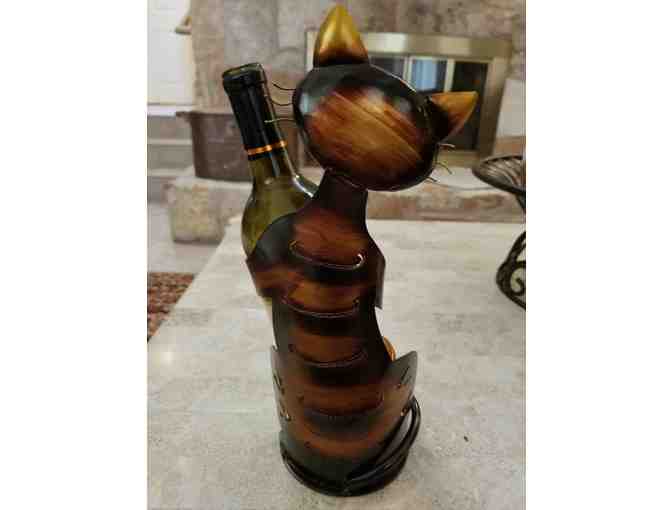 Cat Sculpted Metal Bottle/Wine Holder