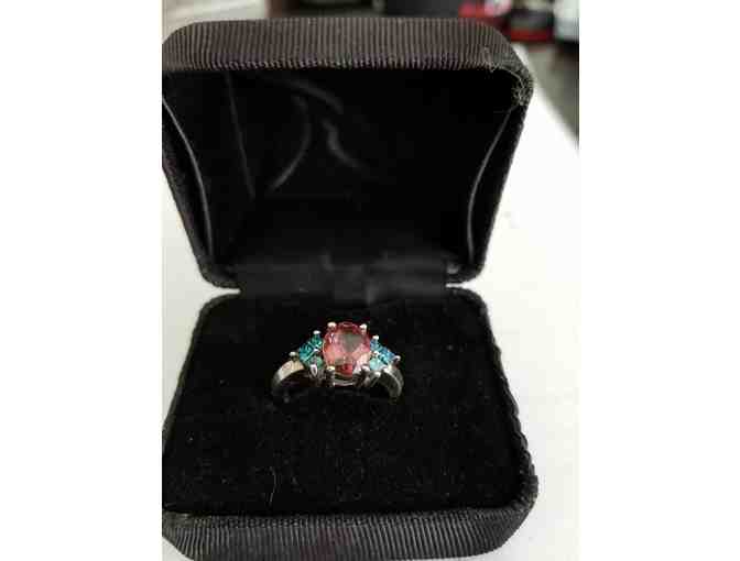 Ladies 14K White Gold Ring with Rhodolite Garnet & Blue Diamonds- Certificate of Appraisal