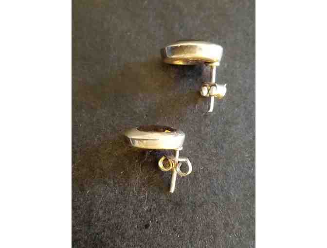 Earrings- 925 Silver Oval with Garnet- Pre Owned