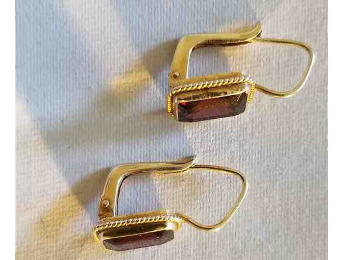 Earrings- Rectangle Garnet in 925 Silver Setting - Pre Owned