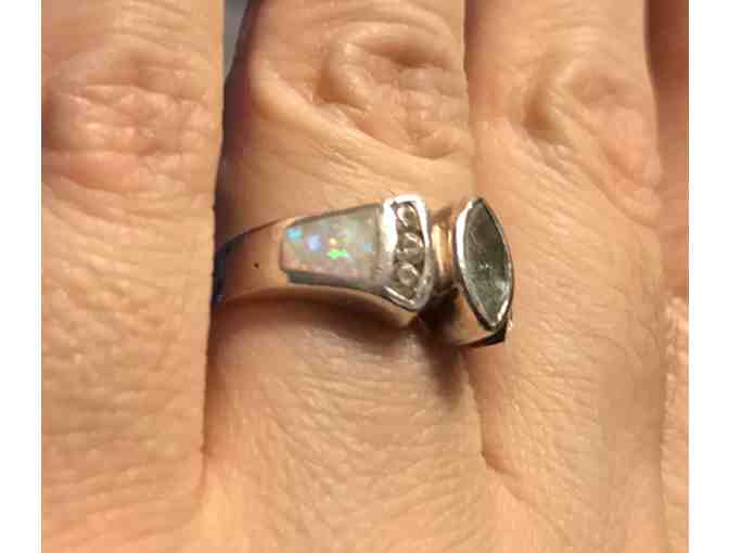 Aquamarine and Opal with White Topaz Ring in Sterling Setting