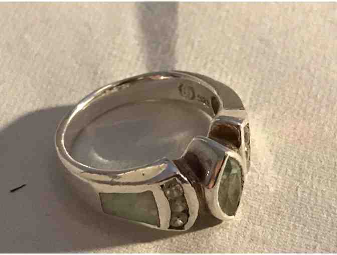 Aquamarine and Opal with White Topaz Ring in Sterling Setting