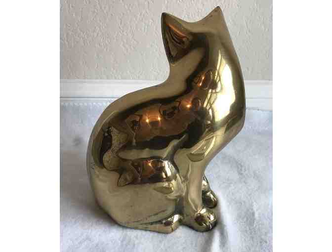 Vintage Lacquered Solid Brass Cat