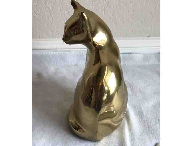 Vintage Lacquered Solid Brass Cat