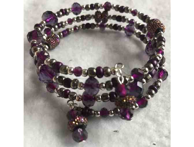 Lightweight Beaded Wrap Bracelet - Purple and Silver
