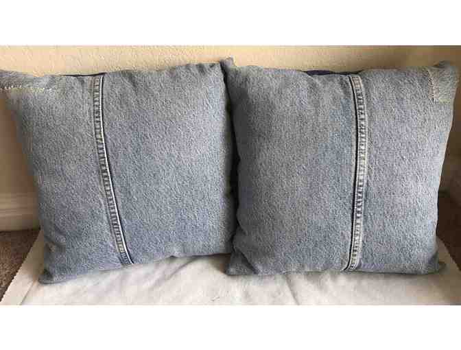 Lot of 2 Denim Cat Throw Pillows