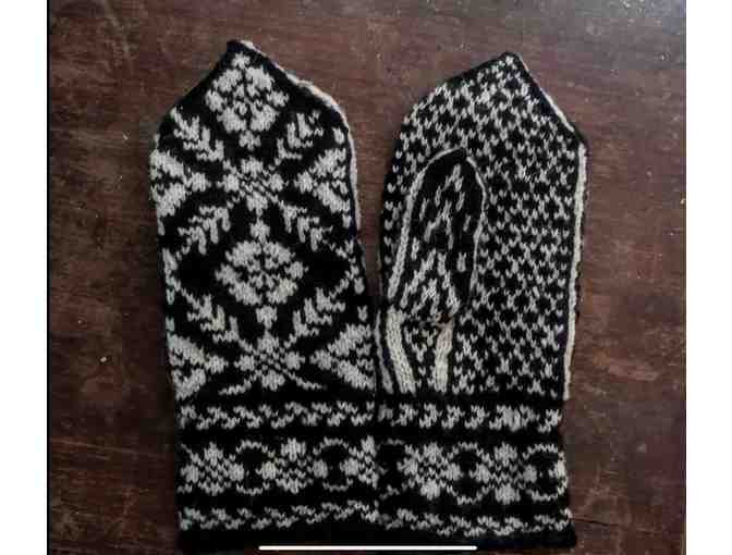 Black and White Wool Mittens with Tote Bag and Sachet