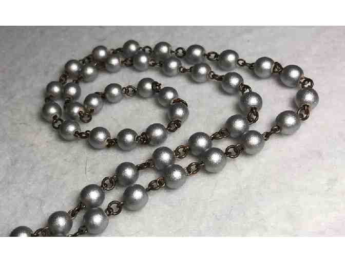 Silver Colored Wood and Czech Glass Beaded Necklace