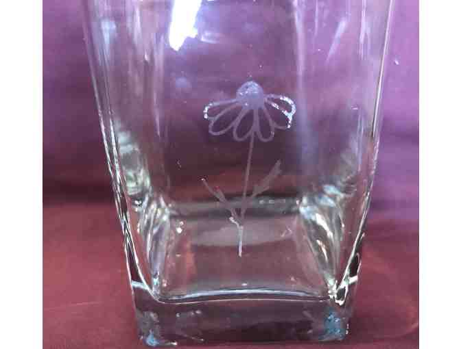 Etched Drinking Glasses - Set of 4 - Floral and Bee
