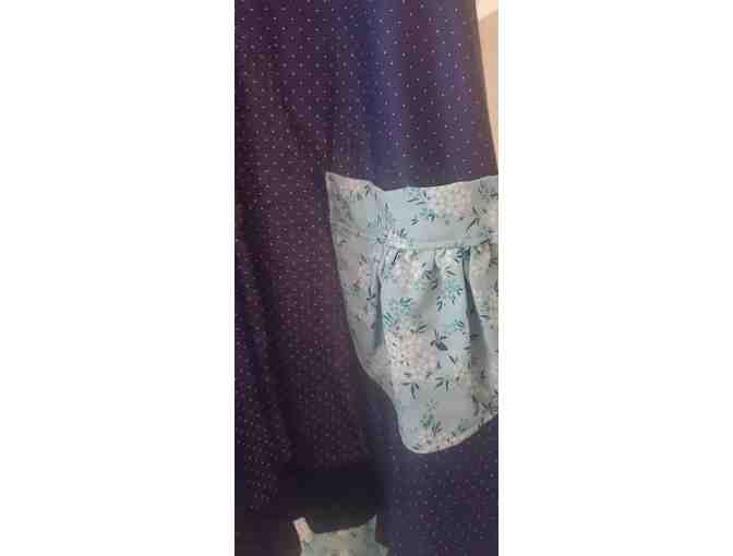 Apron-Dark Blue Dotted Fabric with Light Blue Floral Pocket
