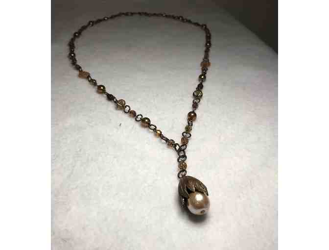 Czech Glass and Faux Pearl Beaded Necklace