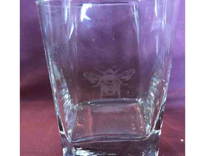 Etched Drinking Glasses - Set of 4 - Floral and Bee