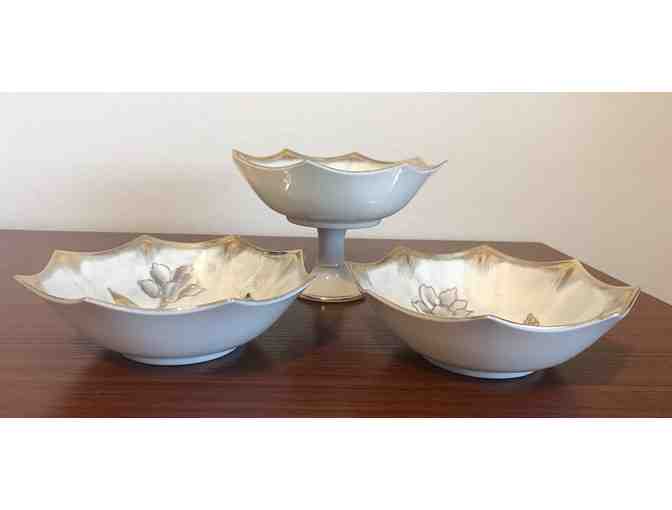 Gold Trimmed Floral Candy Dishes - Set of 3
