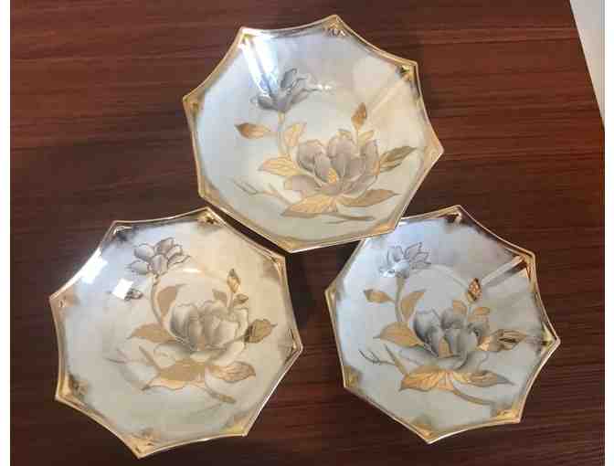 Gold Trimmed Floral Candy Dishes - Set of 3