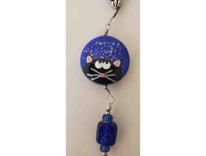 Handcrafted Lampwork Beads-Deep Blue with Black Cat