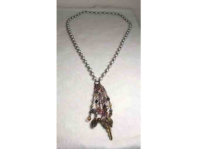 Silver Colored Wood and Czech Glass Beaded Necklace