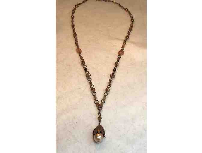 Czech Glass and Faux Pearl Beaded Necklace