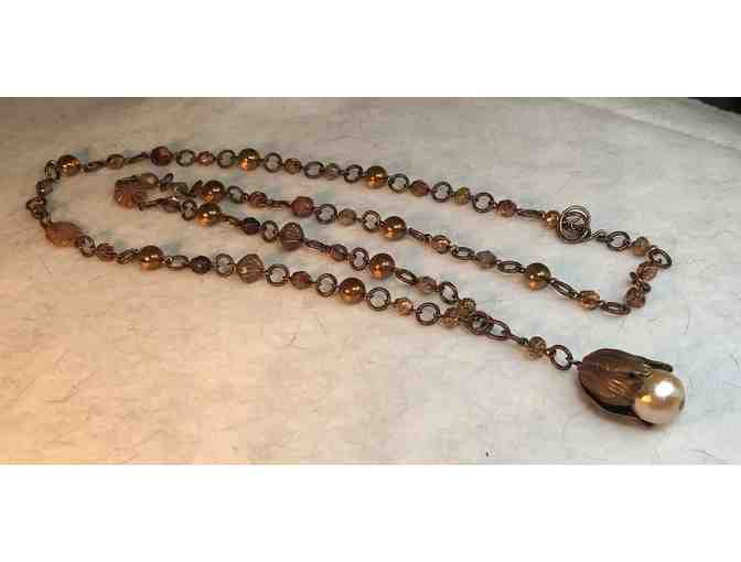 Czech Glass and Faux Pearl Beaded Necklace