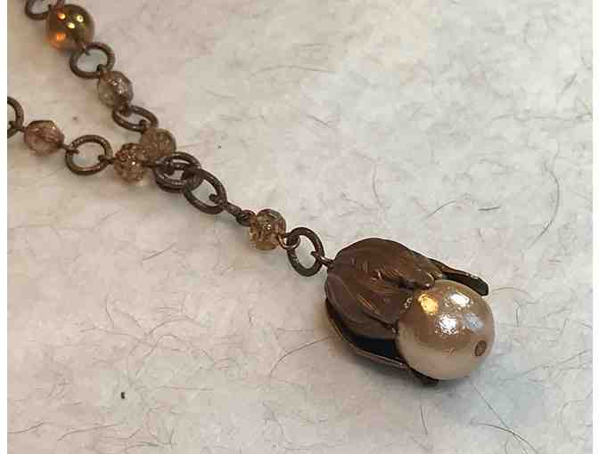 Czech Glass and Faux Pearl Beaded Necklace