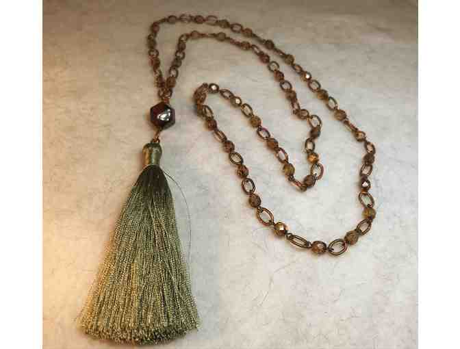 Silk Tassel and Czech Glass Beaded Necklace