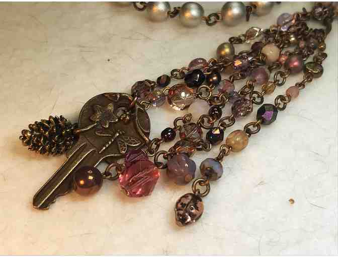 Silver Colored Wood and Czech Glass Beaded Necklace