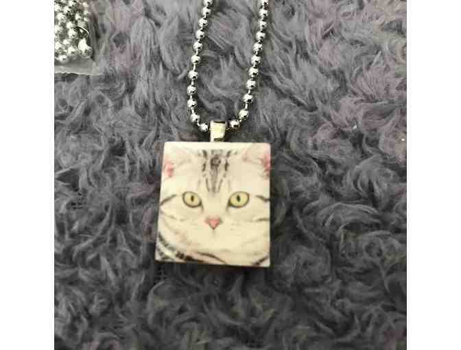 Two Mystery Cat Tile Necklaces