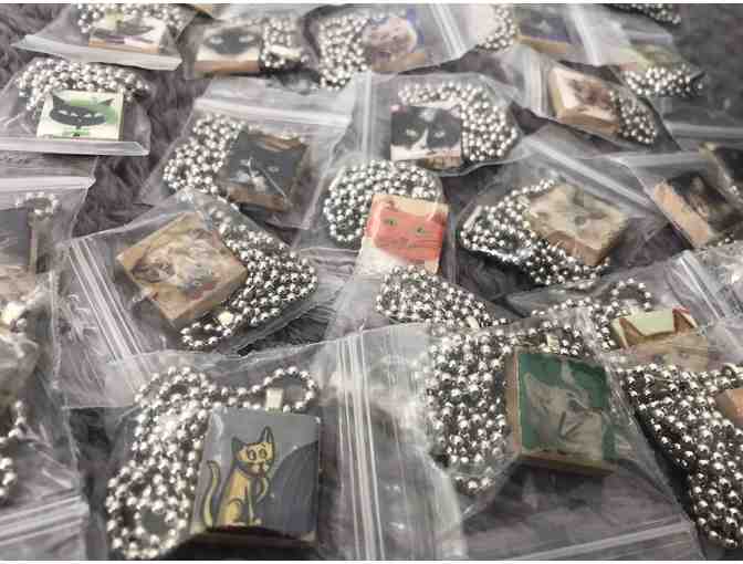 Two Mystery Cat Tile Necklaces