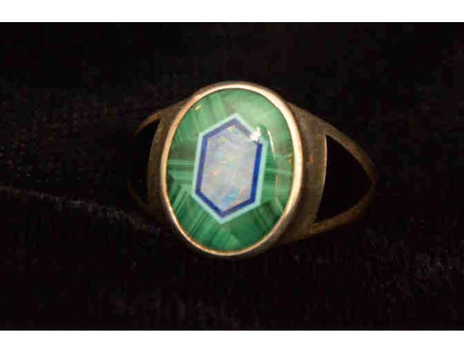 Sterling Silver Ring with Opal, Malachite, Onyx - Size 6