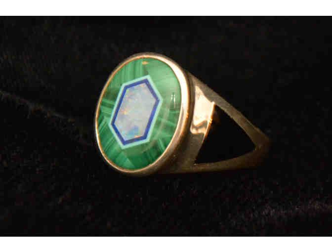 Sterling Silver Ring with Opal, Malachite, Onyx - Size 6