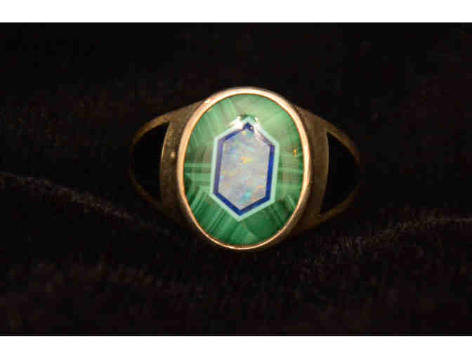 Sterling Silver Ring with Opal, Malachite, Onyx - Size 6
