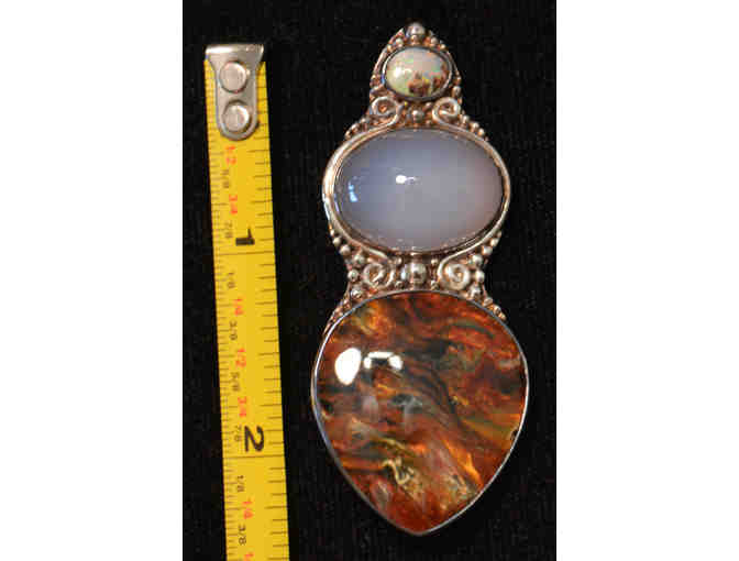 Sterling Silver Pendant/Pin with Opal, Moonstone and Other Stones