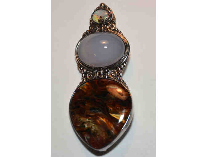Sterling Silver Pendant/Pin with Opal, Moonstone and Other Stones