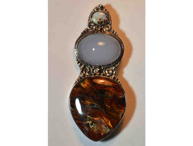 Sterling Silver Pendant/Pin with Opal, Moonstone and Other Stones