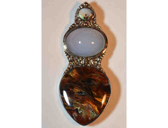 Sterling Silver Pendant/Pin with Opal, Moonstone and Other Stones